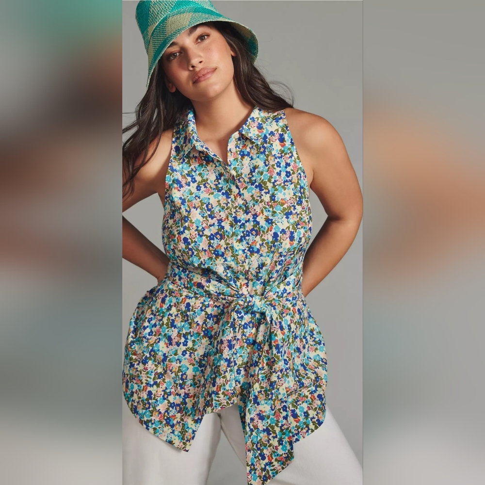 Maeve Anthropologie Floral Tie Front Sleeveless Blouse - Size XL